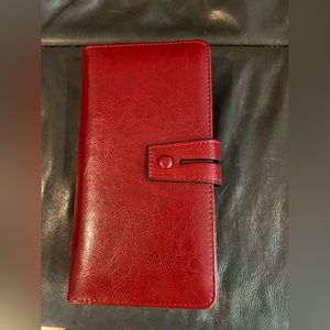 Bostanten red leather organizer clutch wallet NIB